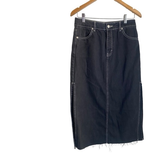 Topshop Women's Black with White Contrast Stitching Midi Skirt I Size: 6 - Picture 2 of 11